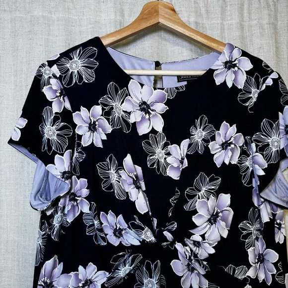 Jessica Howard Navy Blue Dress with Purple and White Flowers size 14W - Picture 1 of 12